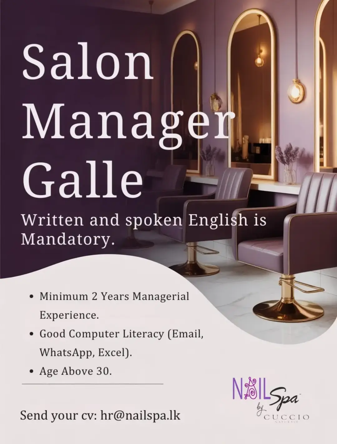 We are hiring an experienced Salon Manager for our Galle branch.